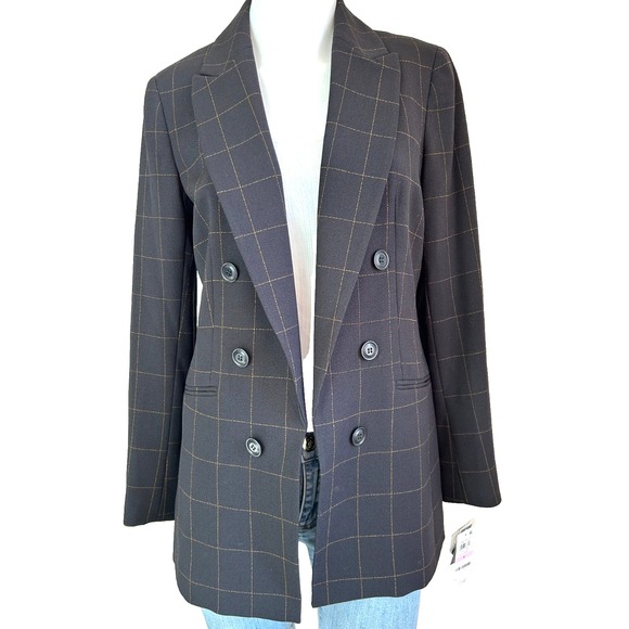 Bar III Open-Front Blazer Womens Size 6 Small Black Check Long Sleeve MSRP $119 - Picture 2 of 10
